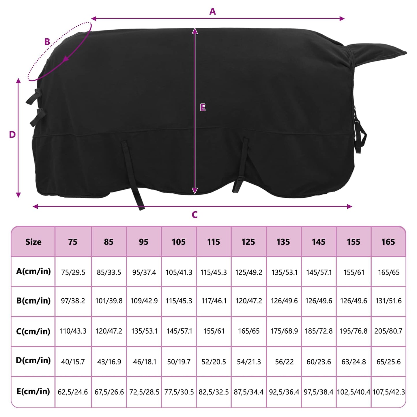 Pferdedecke Schwarz 145 cm Polyester-Fleece
