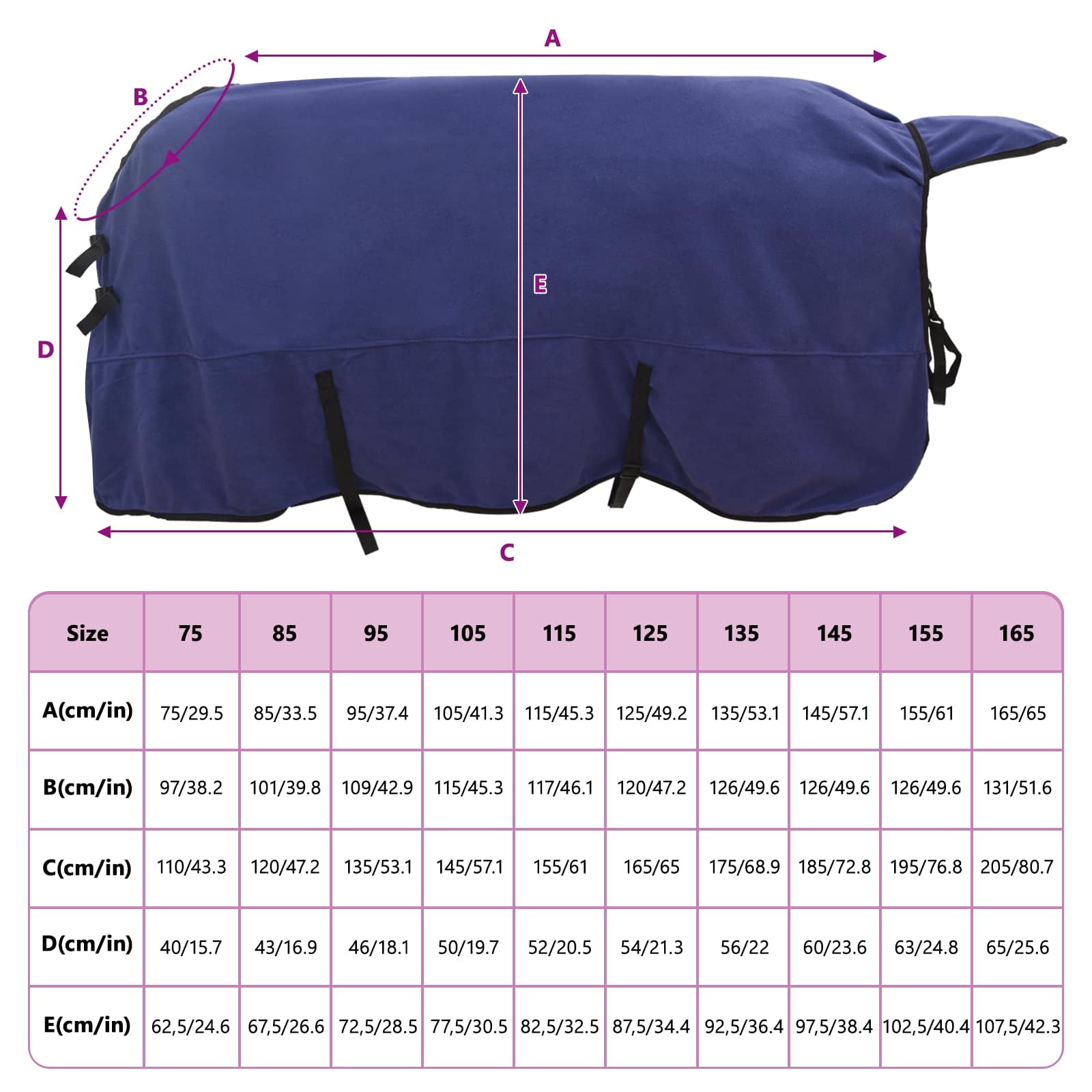 Pferdedecke Marineblau 125 cm Polyester-Fleece
