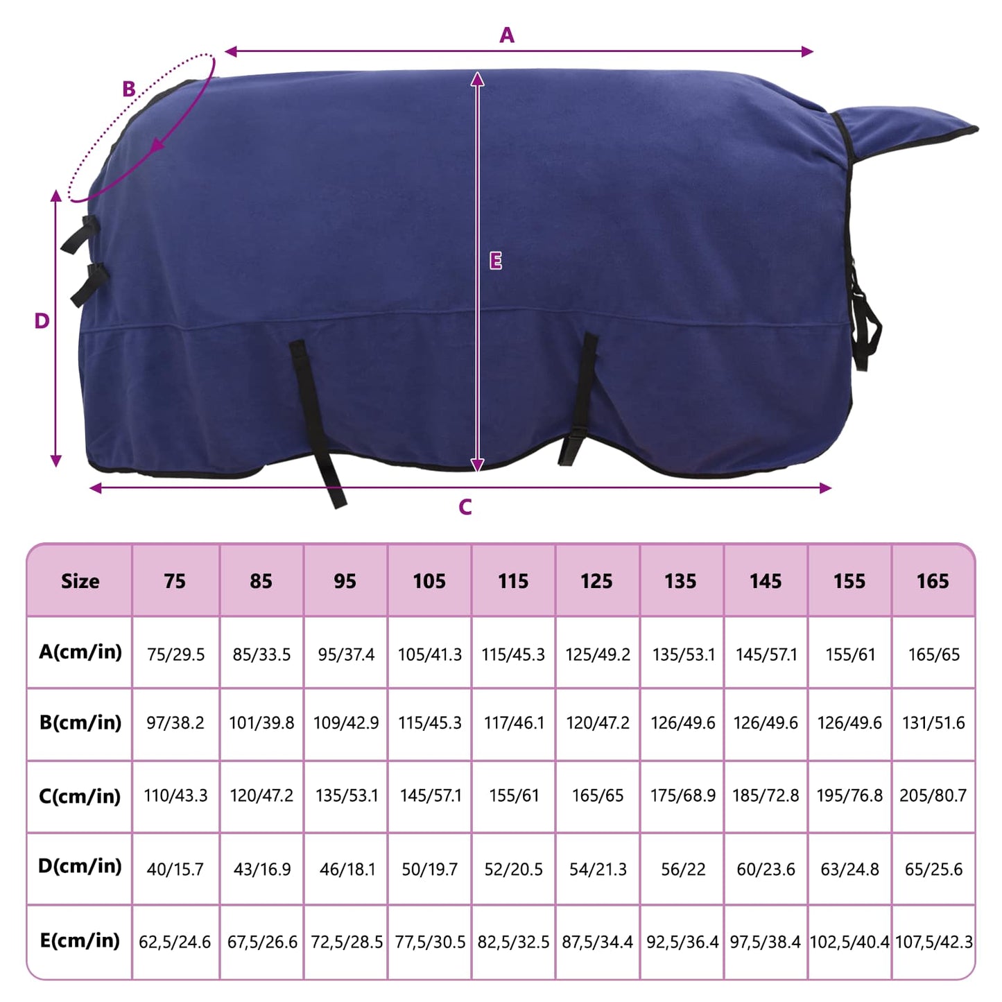 Pferdedecke Marineblau 155 cm Polyester-Fleece
