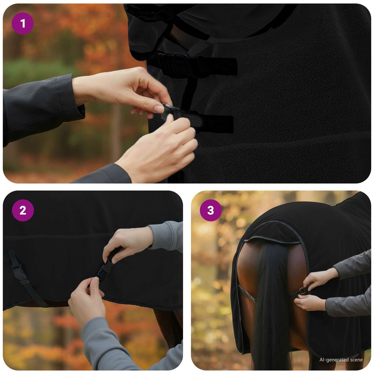 Pferdedecke Schwarz 135 cm Polyester-Fleece