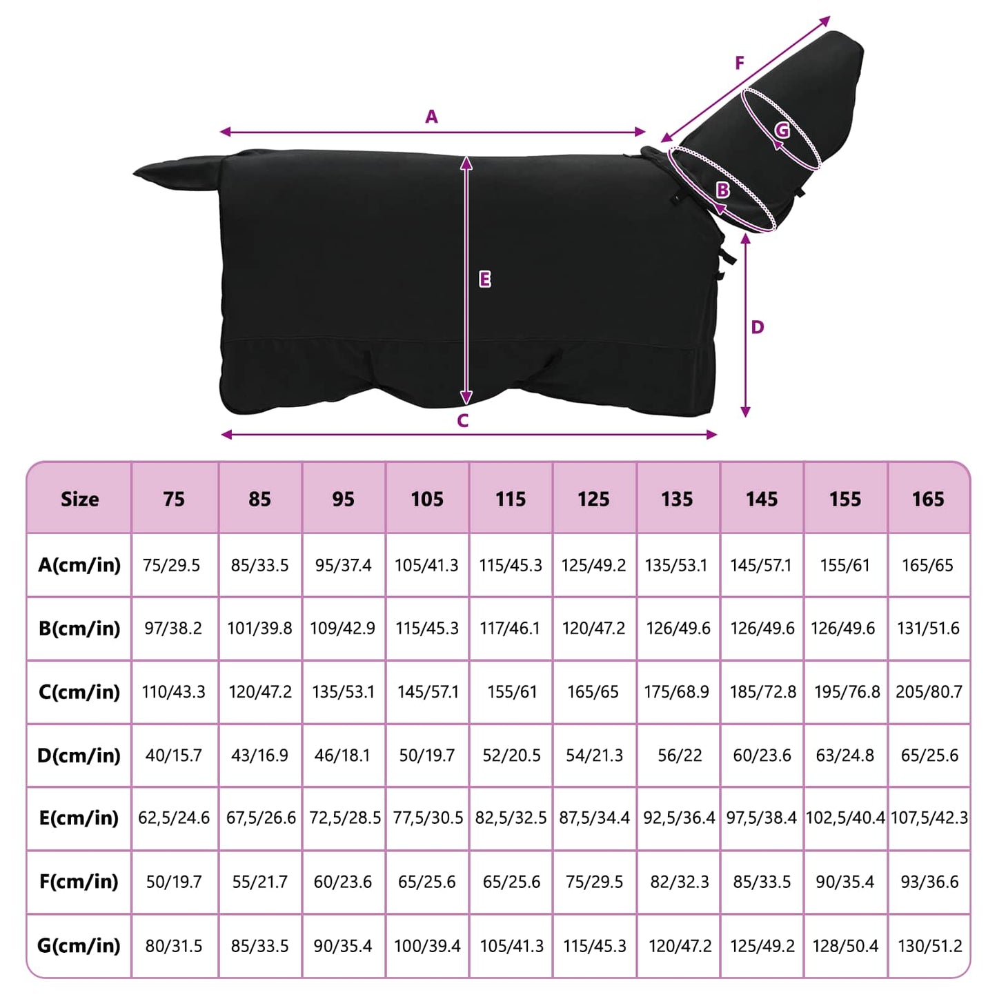 Pferdedecke Schwarz 155 cm Polyester-Fleece
