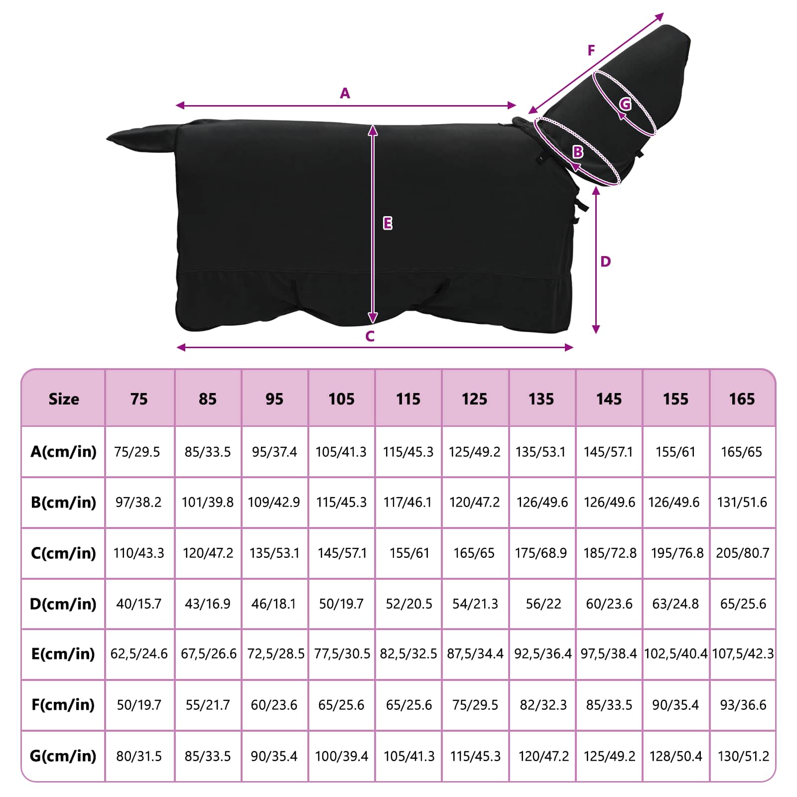 Pferdedecke Schwarz 155 cm Polyester-Fleece
