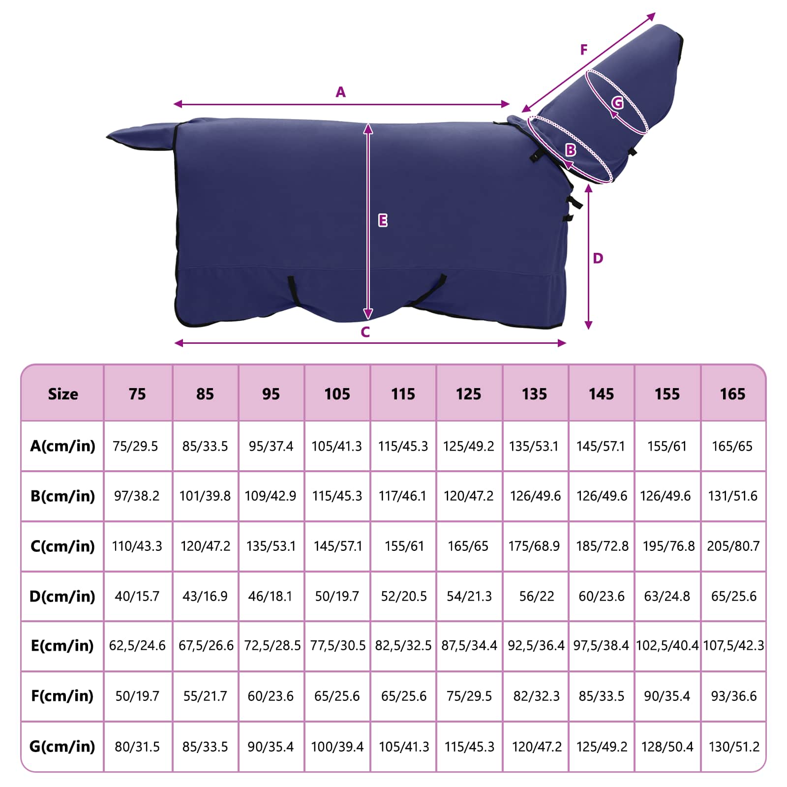 Pferdedecke Marineblau 125 cm Polyester-Fleece