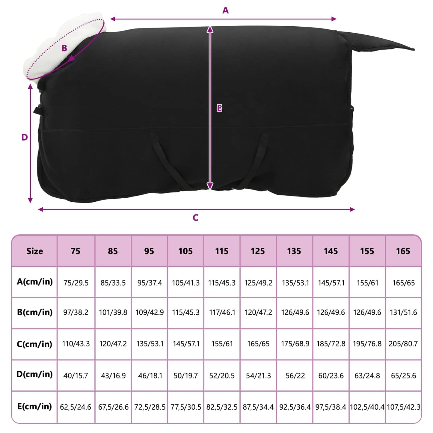 Pferdedecke Schwarz 125 cm Polarfleece