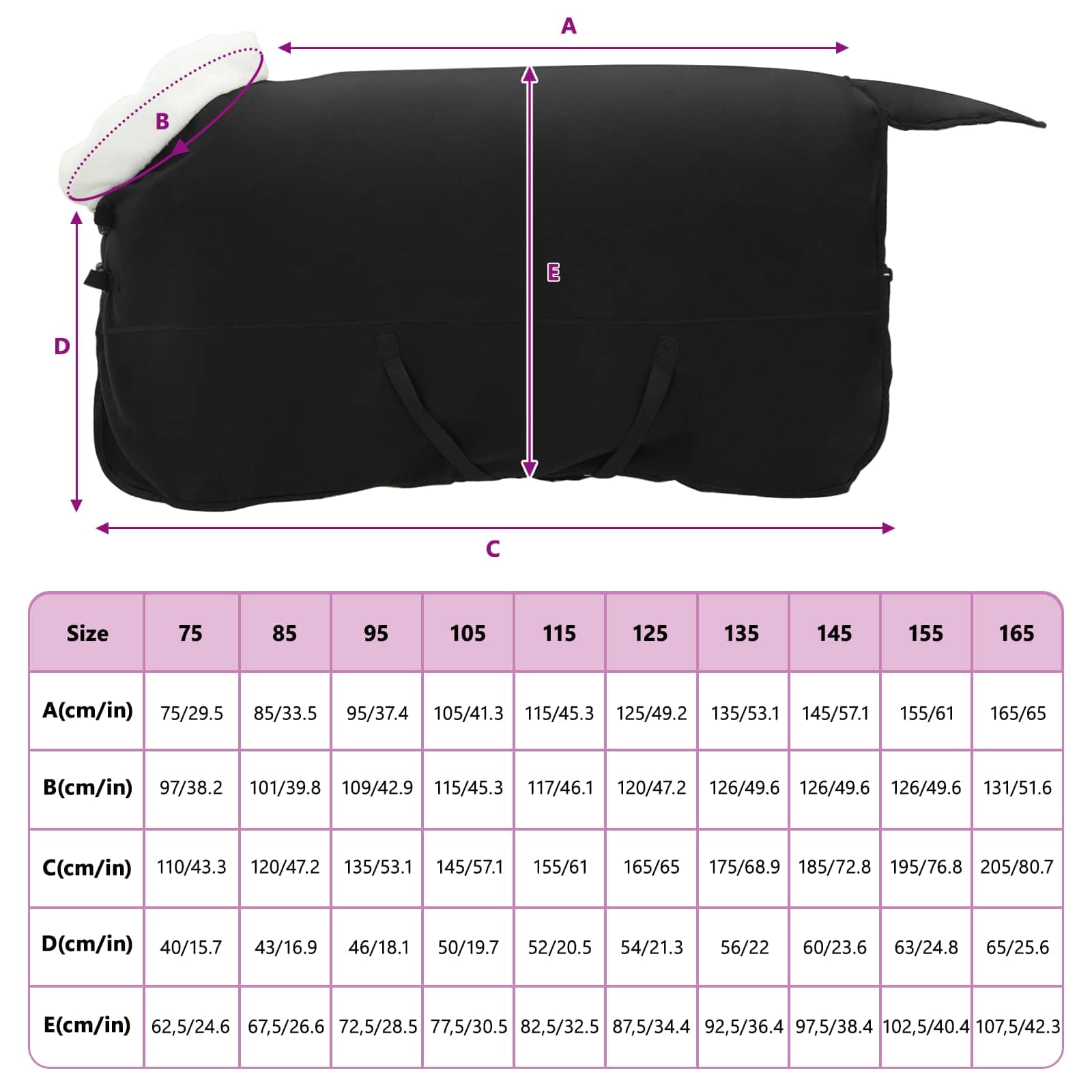 Pferdedecke Schwarz 125 cm Polarfleece