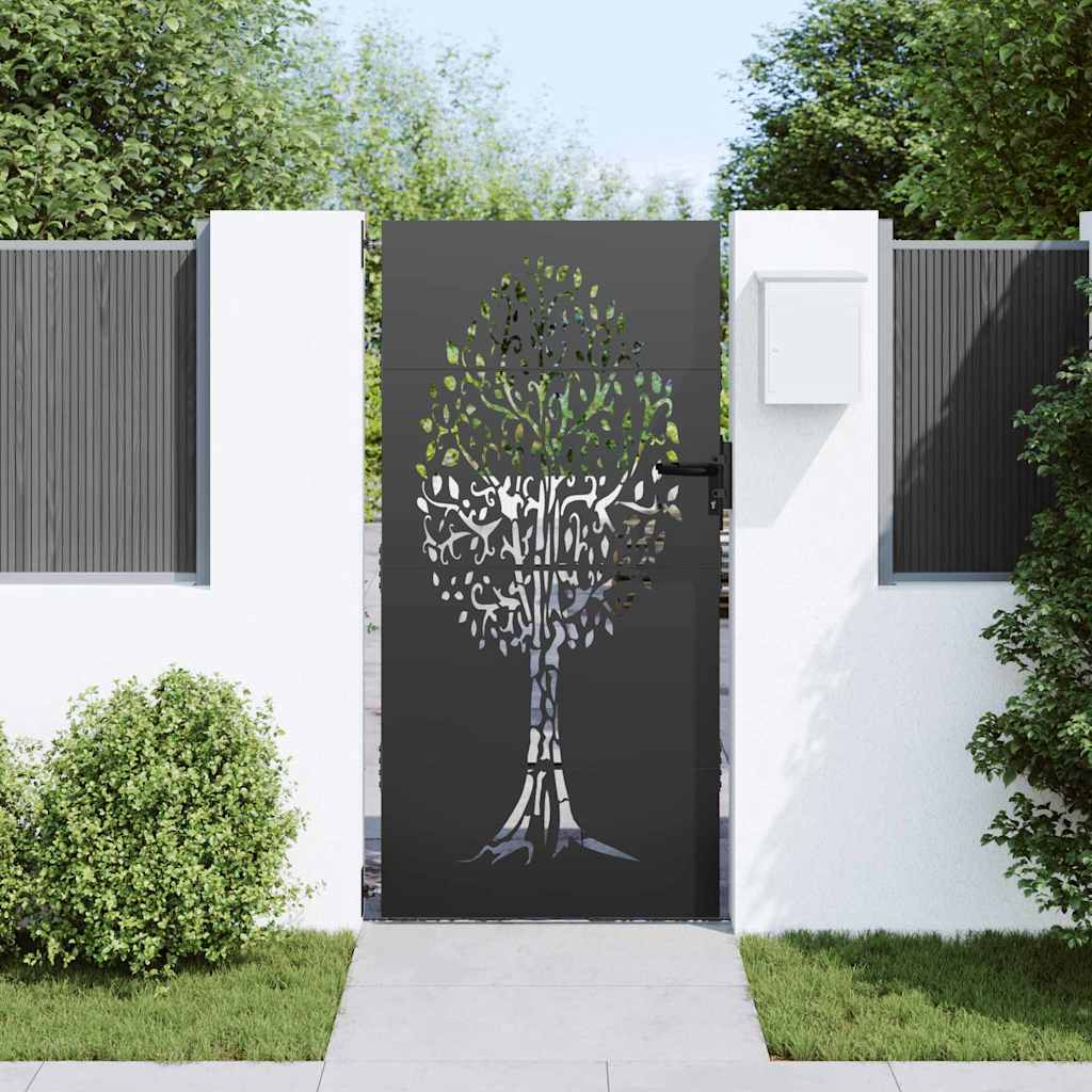 Gartentor 85 x 200 cm Pulverbeschichteter Stahl Abschließbar