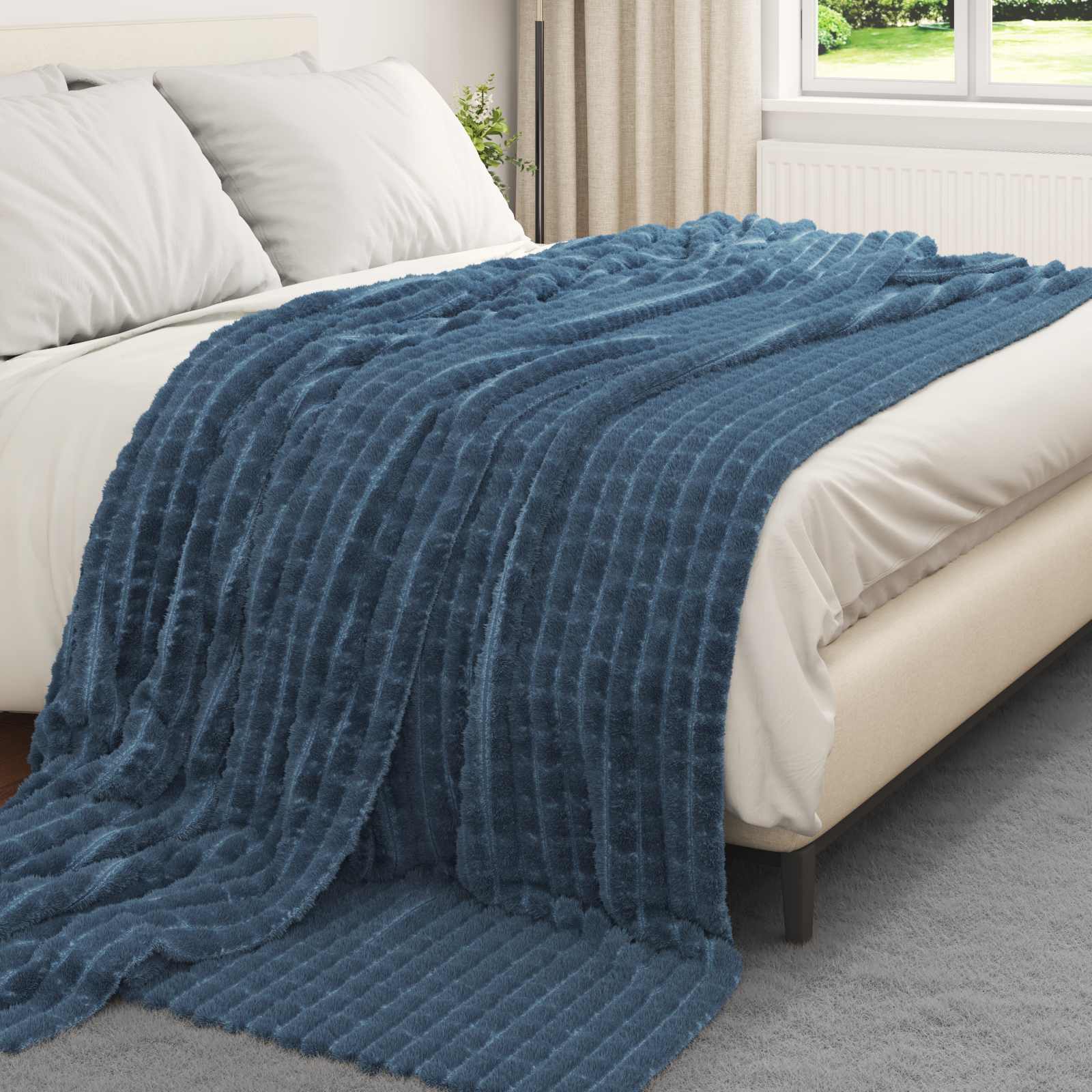 Wohndecke Marineblau 240 x 220 cm 1.37 kg Fleece
