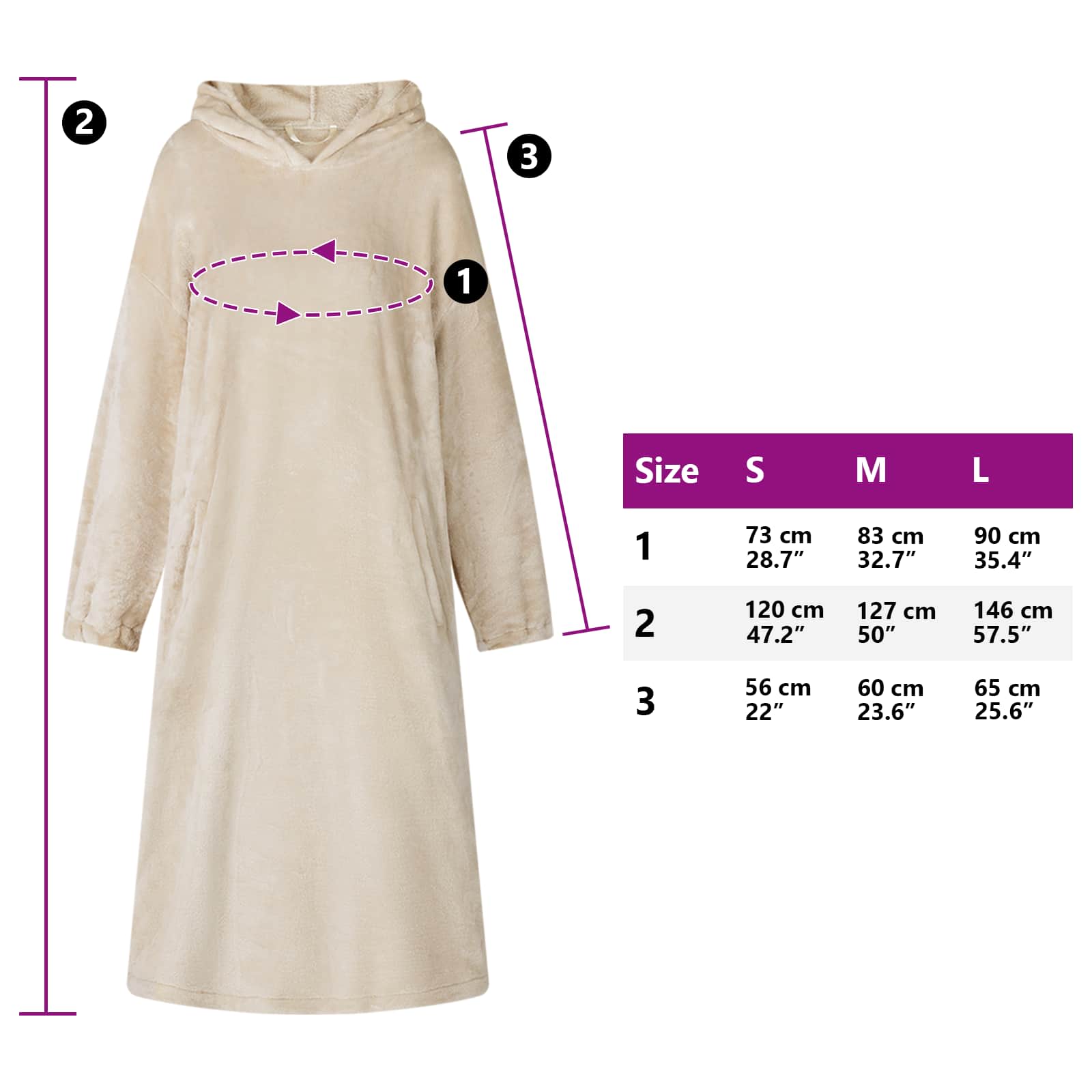 Decken-Hoodie Beige L Flanell