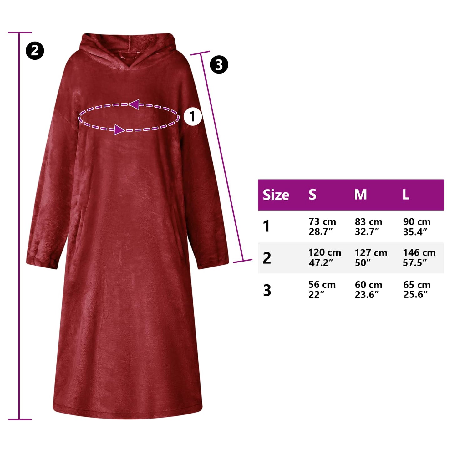Decken-Hoodie Bordeauxrot L Flanell