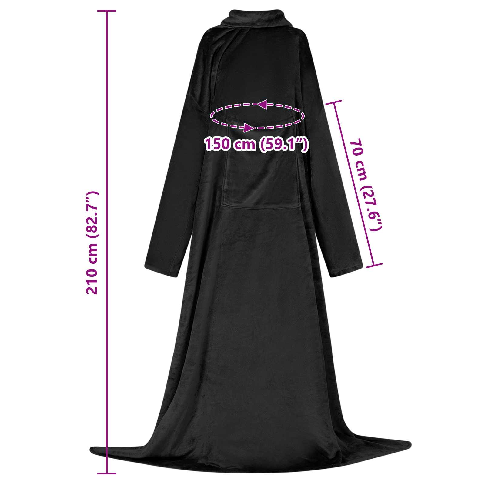 Decken-Hoodie Schwarz F Flanell