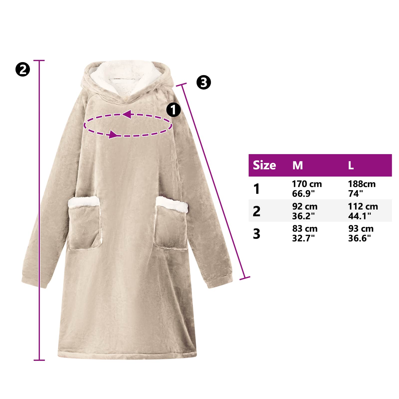 Decken-Hoodie Beige L Fleece und Flanell
