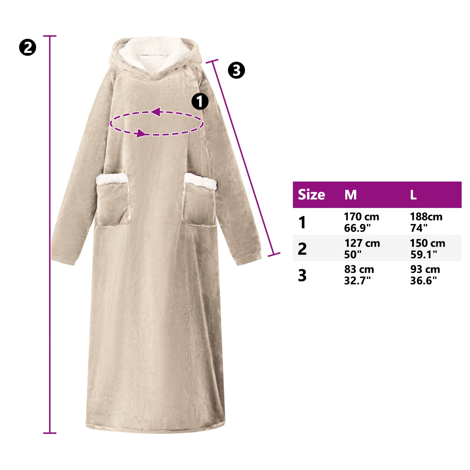 Decken-Hoodie Beige L Fleece und Flanell