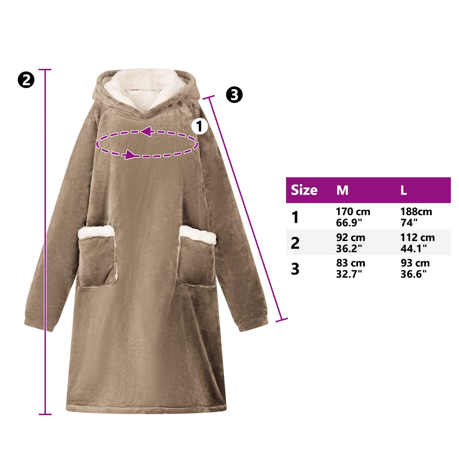 Decken-Hoodie Kamel L Fleece und Flanell