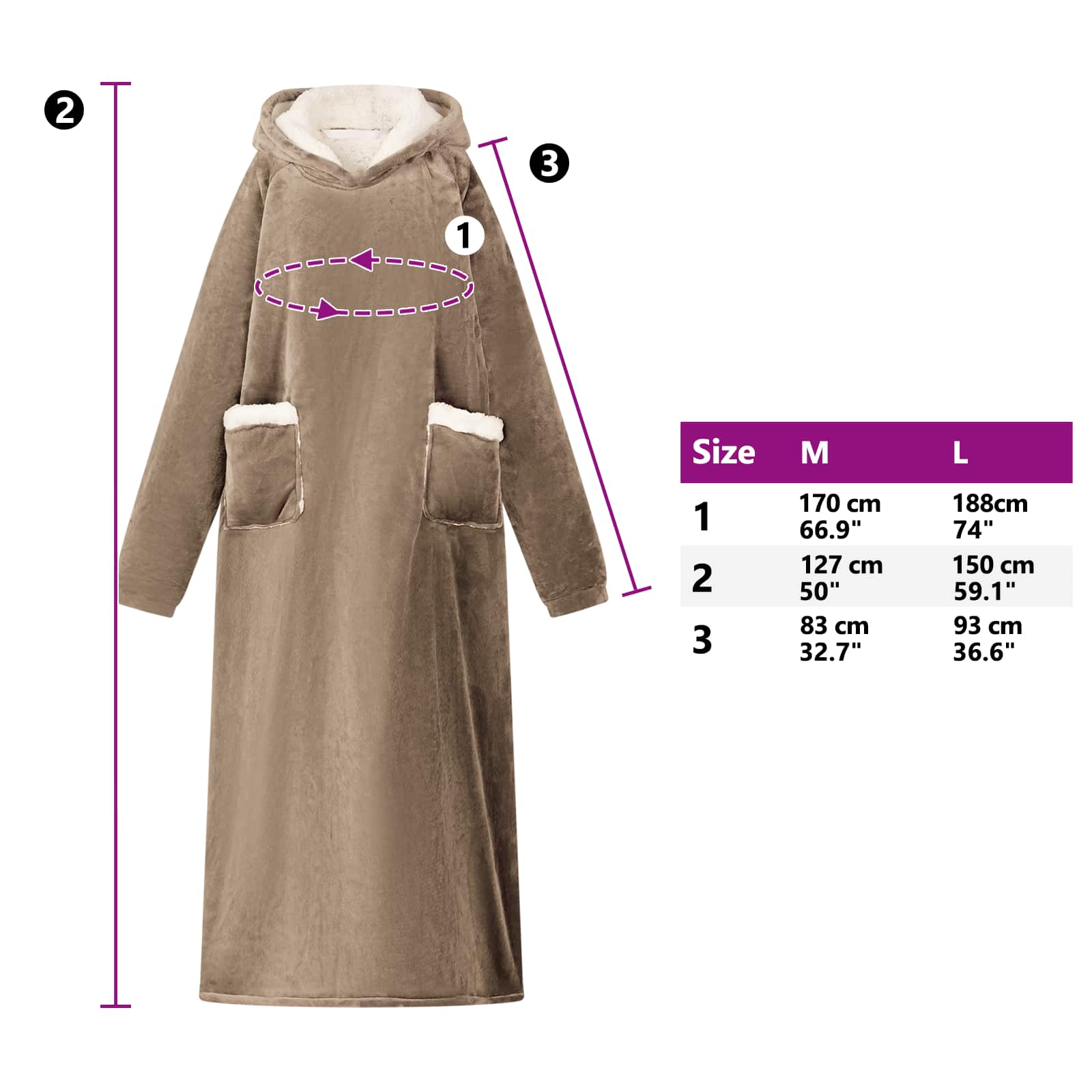 Decken-Hoodie Kamel M Fleece und Flanell