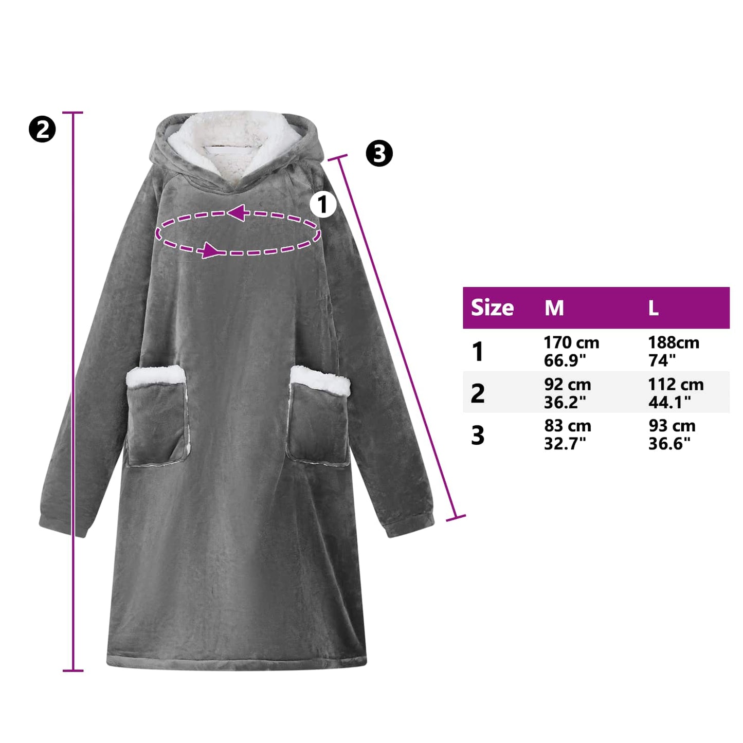 Decken-Hoodie Dunkelgrau M Fleece und Flanell