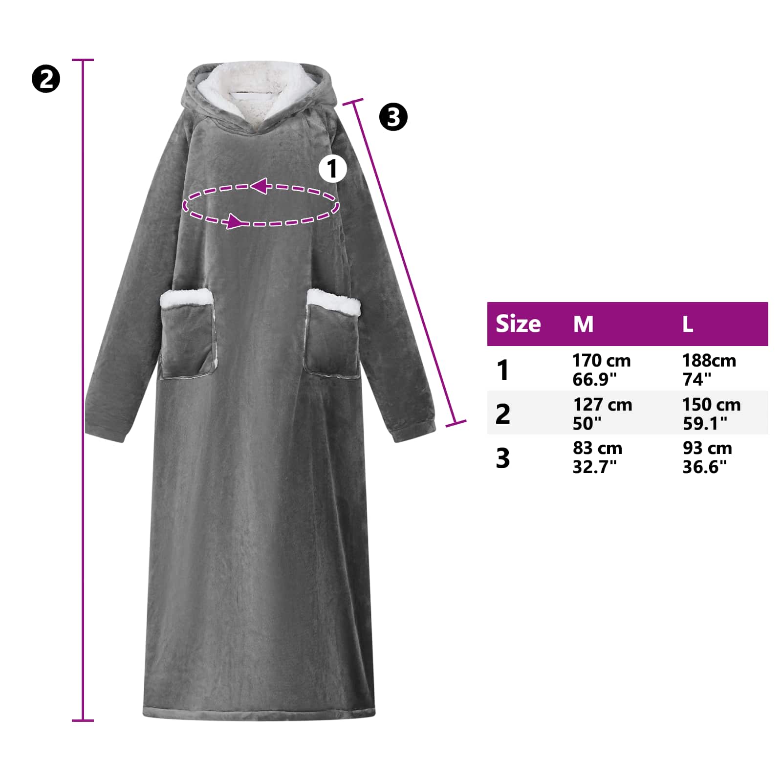 Decken-Hoodie Dunkelgrau M Fleece und Flanell