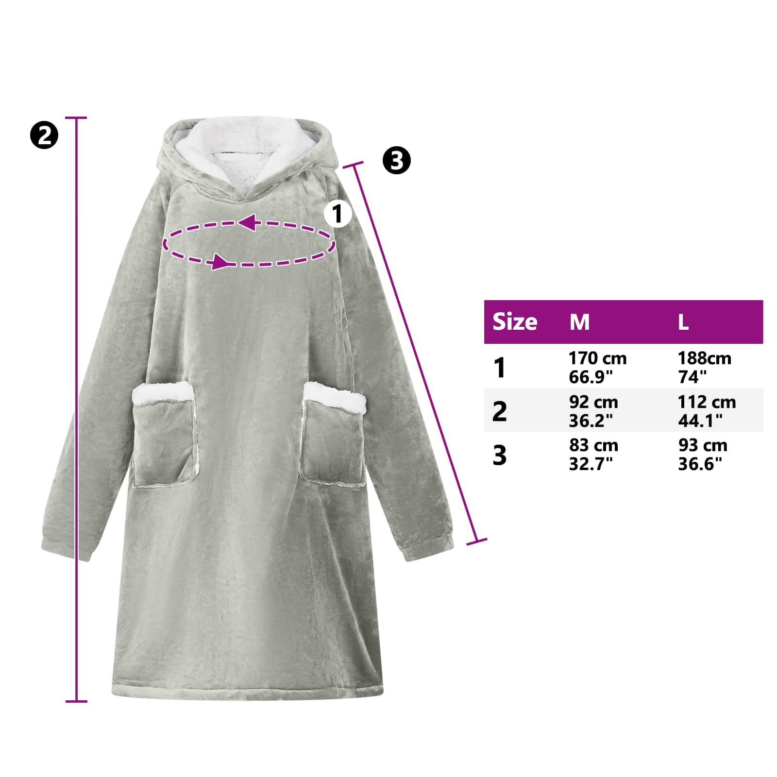 Decken-Hoodie Grau L Fleece und Flanell
