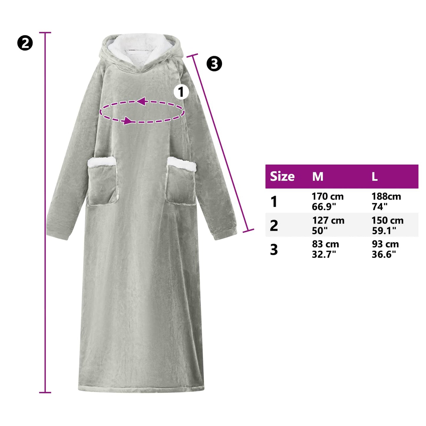 Decken-Hoodie Grau M Fleece und Flanell