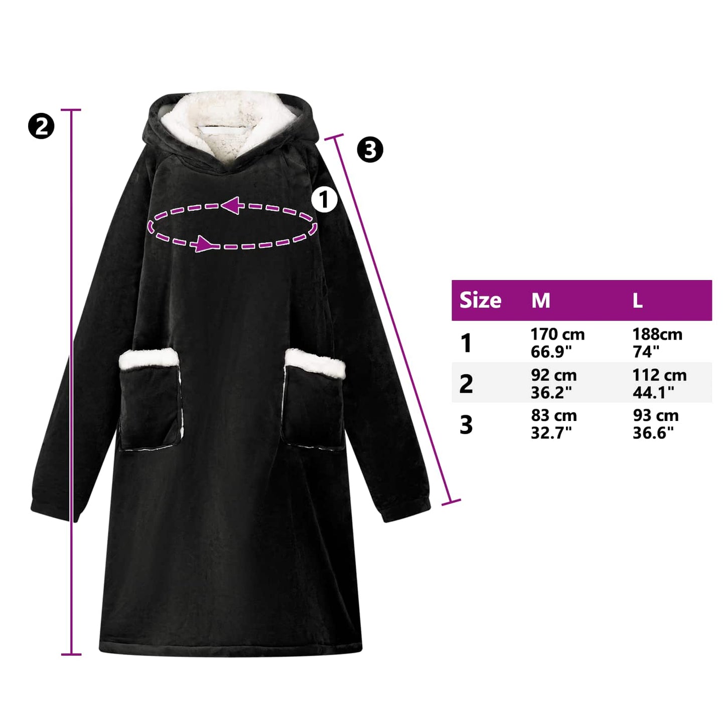 Decken-Hoodie Schwarz L Fleece und Flanell