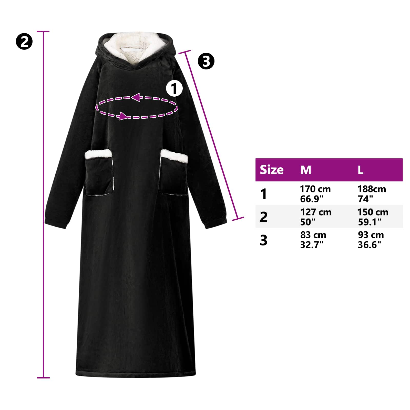 Decken-Hoodie Schwarz M Fleece und Flanell