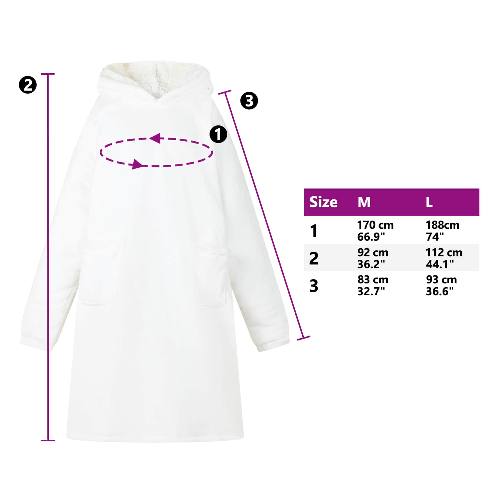 Decken-Hoodie Weiß M Fleece und Flanell