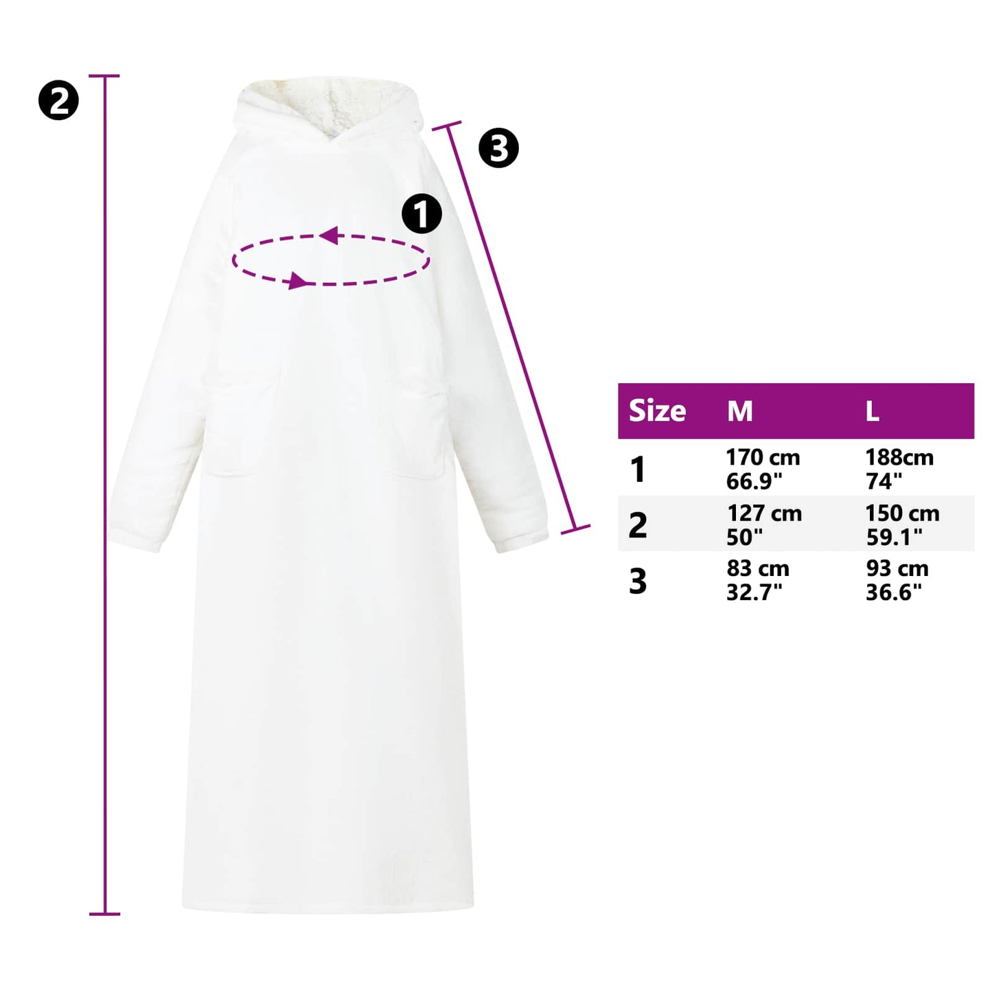 Decken-Hoodie Weiß L Fleece und Flanell