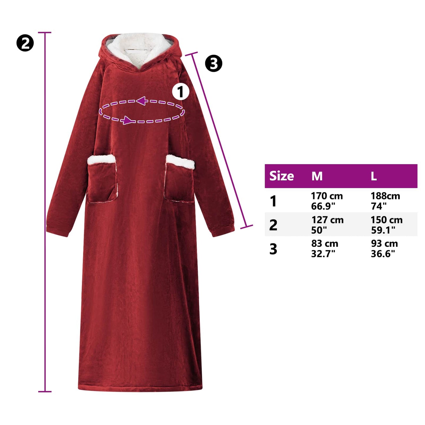 Decken-Hoodie Bordeauxrot L Fleece und Flanell