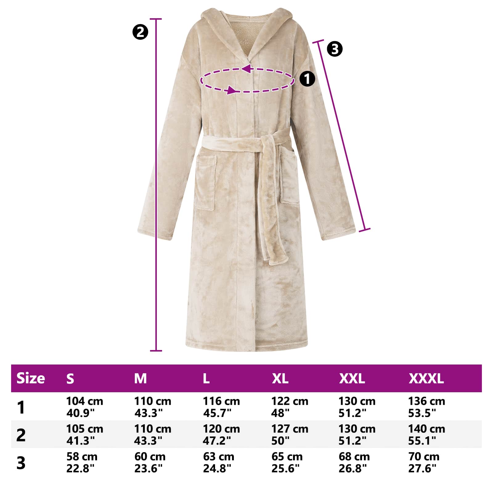 Bademantel Hoodie Beige M Flanell