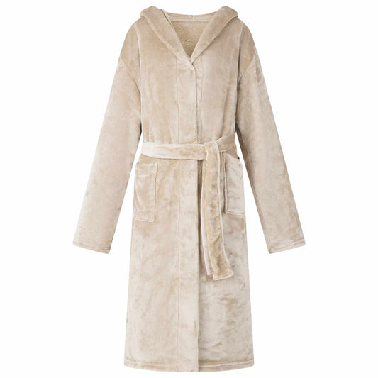 Bademantel Hoodie Beige L Flanell