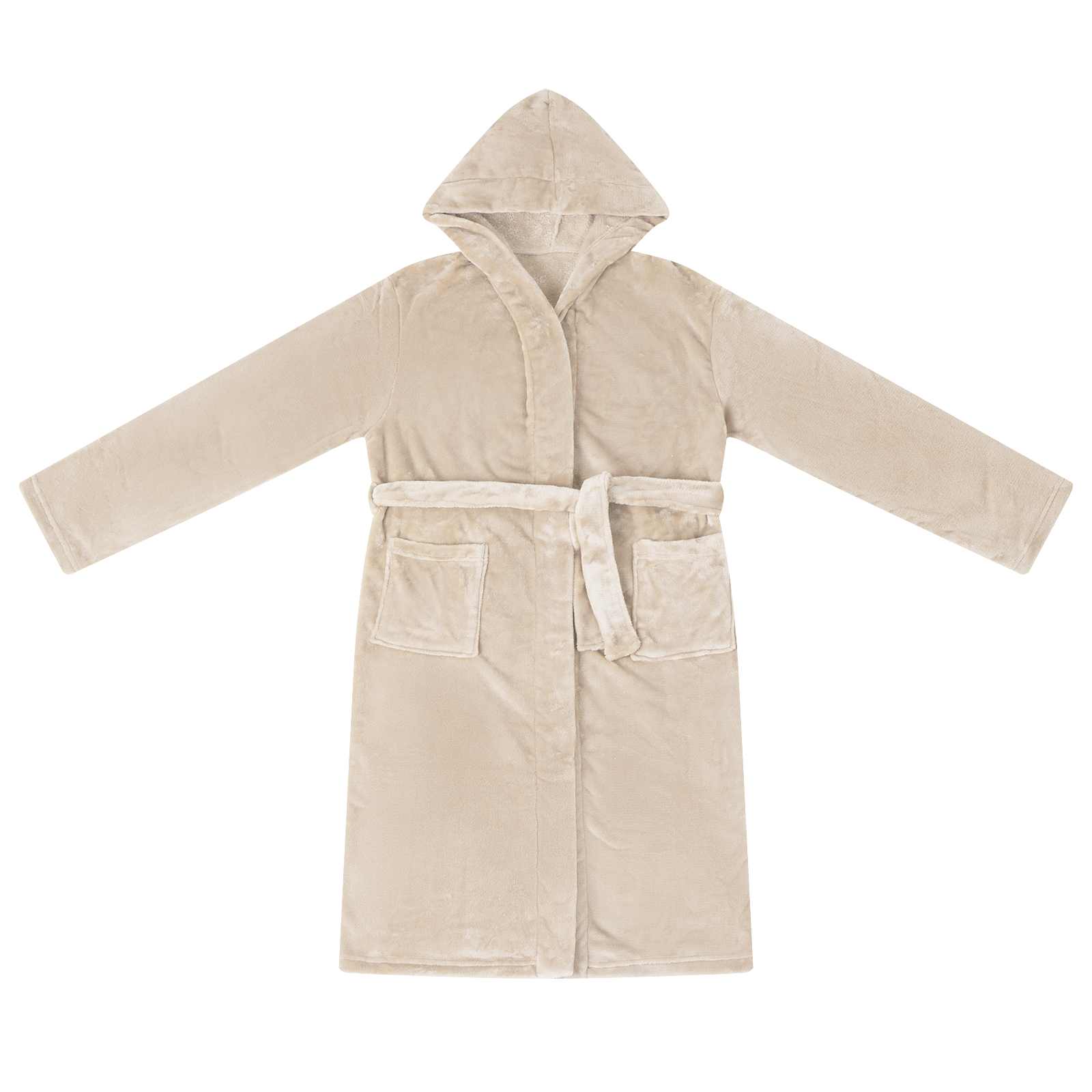 Bademantel Hoodie Beige L Flanell