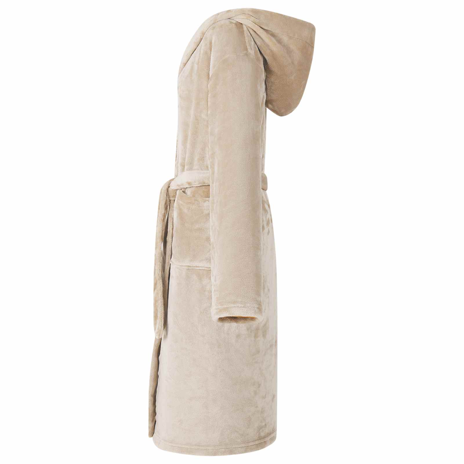 Bademantel Hoodie Beige L Flanell