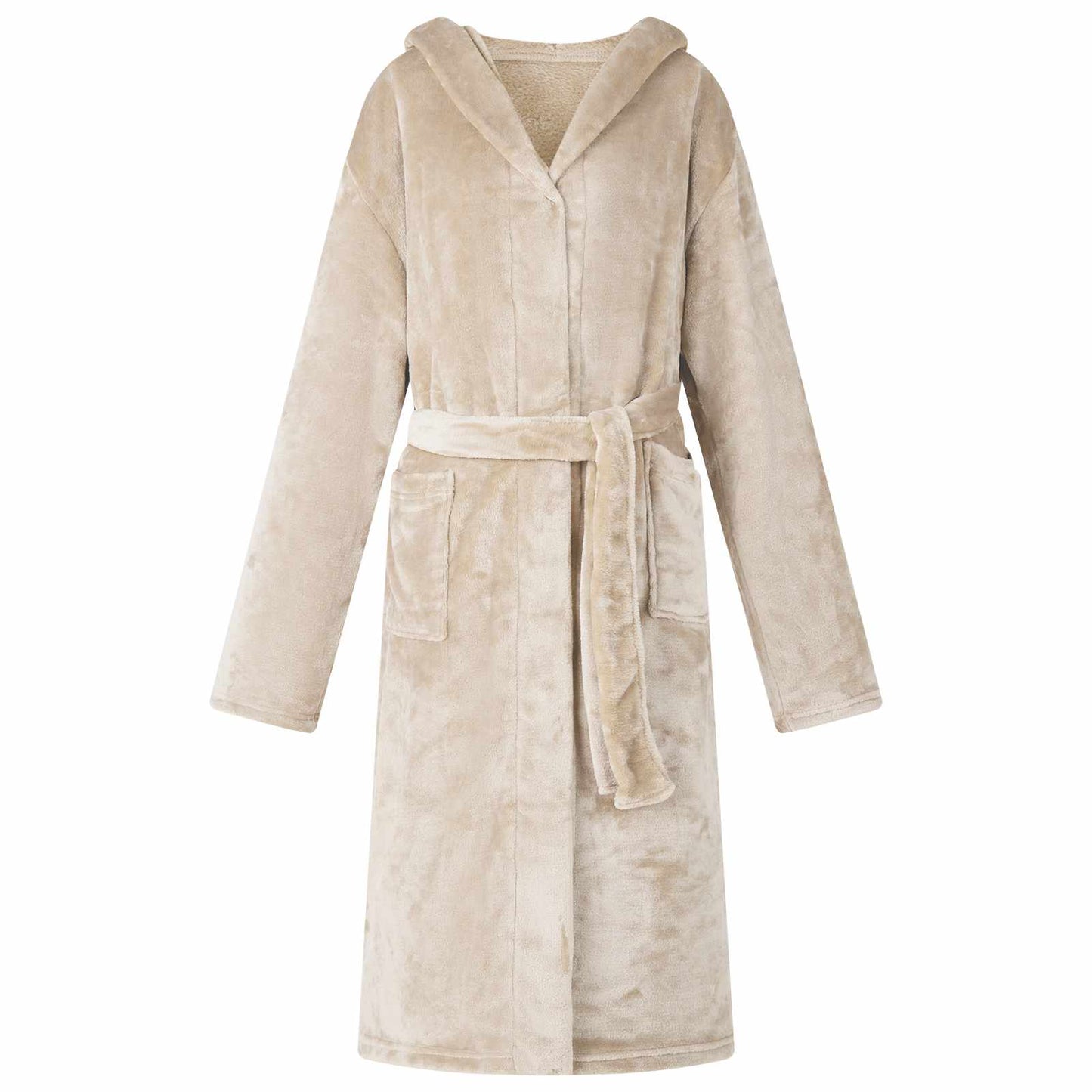 Bademantel Hoodie Beige XL Flanell