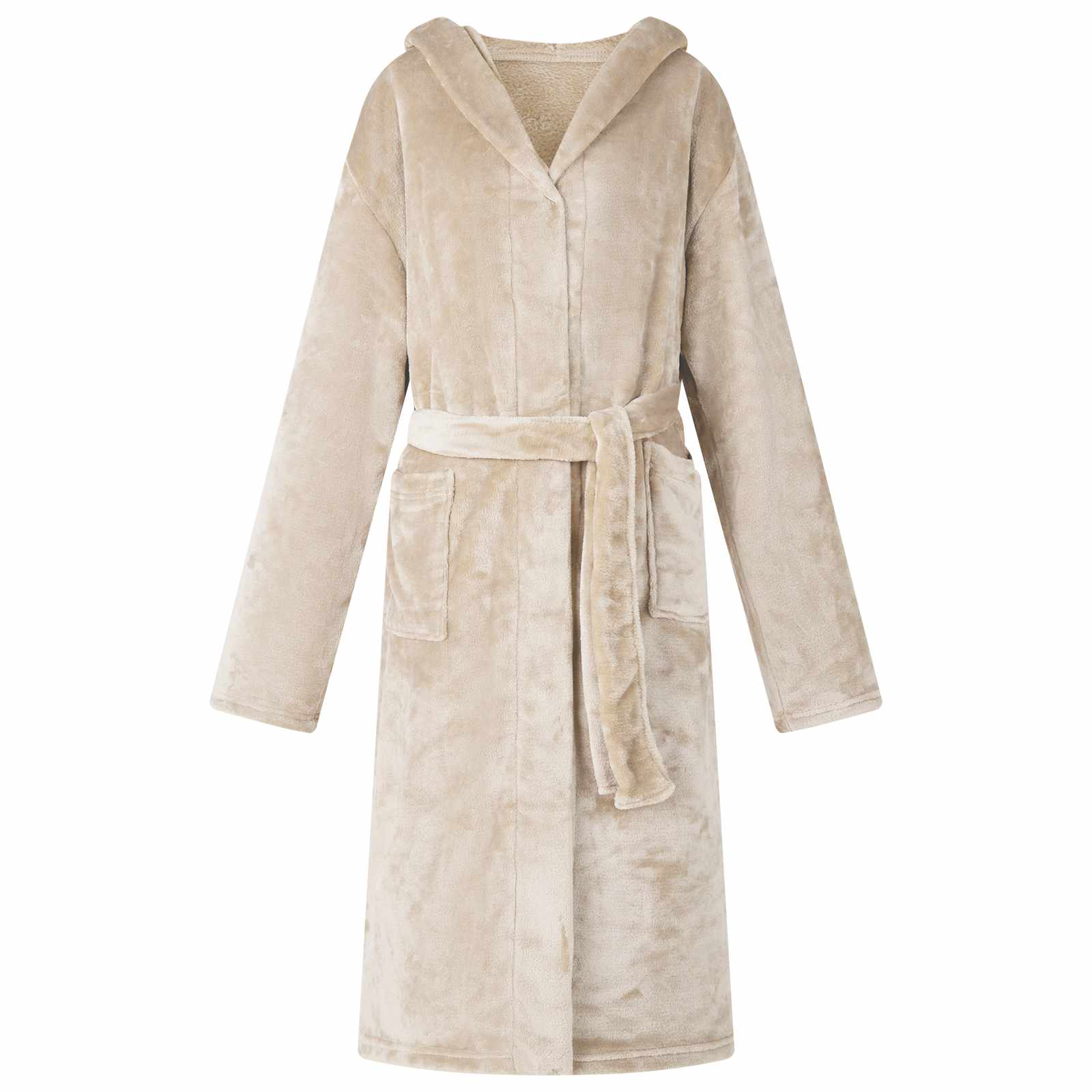 Bademantel Hoodie Beige XXL Flanell