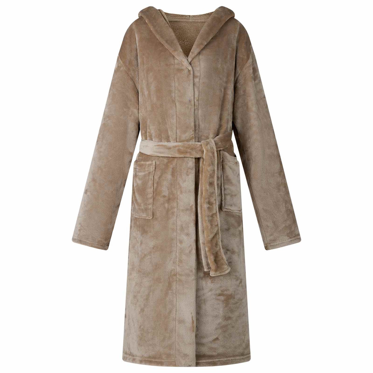 Bademantel Hoodie Kamel L Flanell