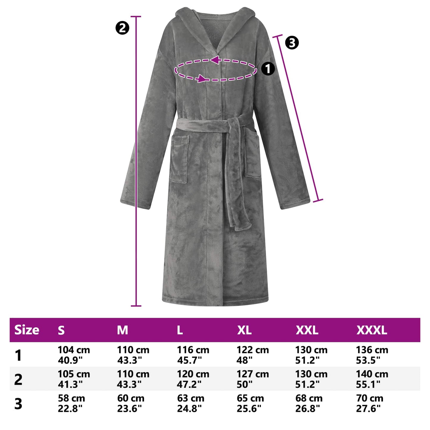Bademantel Hoodie Dunkelgrau L Flanell