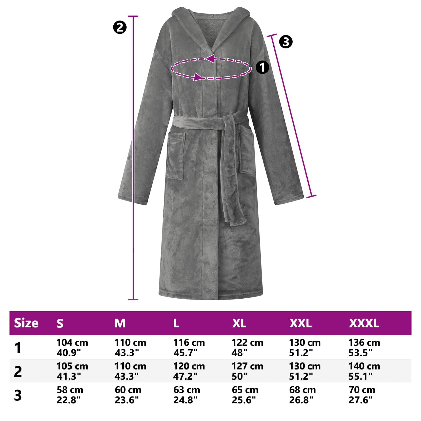 Bademantel Hoodie Dunkelgrau L Flanell