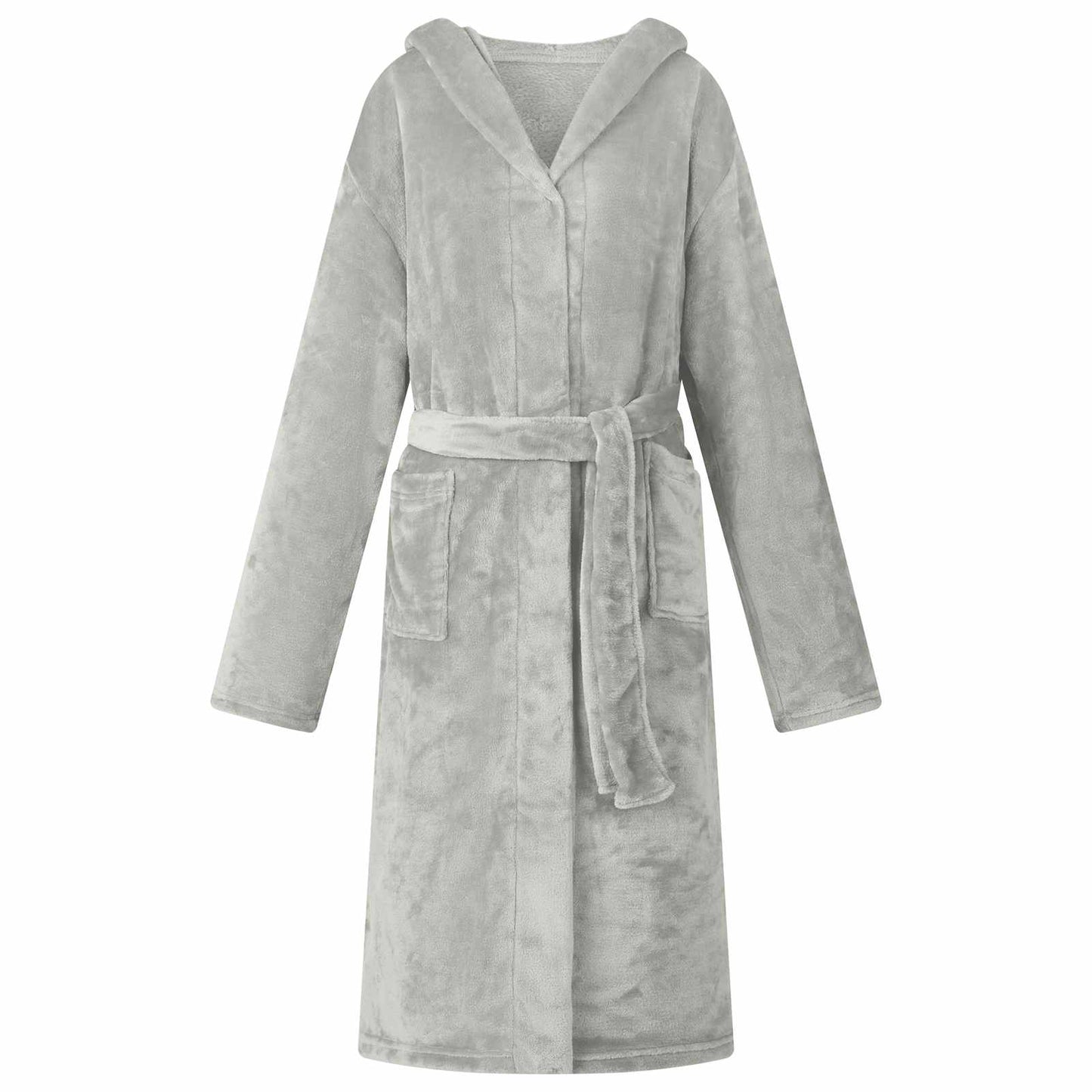 Bademantel Hoodie Grau M Flanell