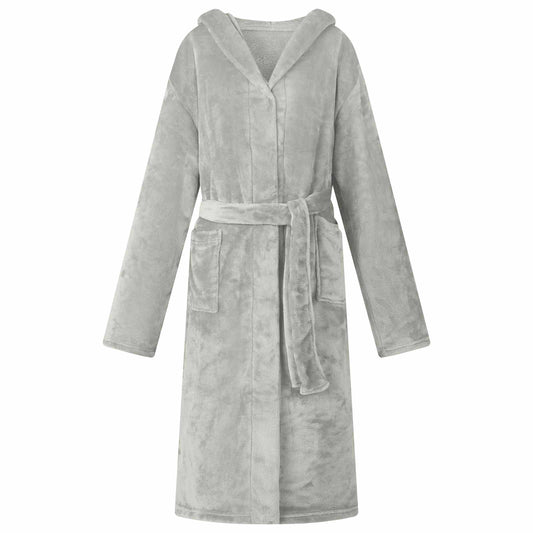 Bademantel Hoodie Grau M Flanell