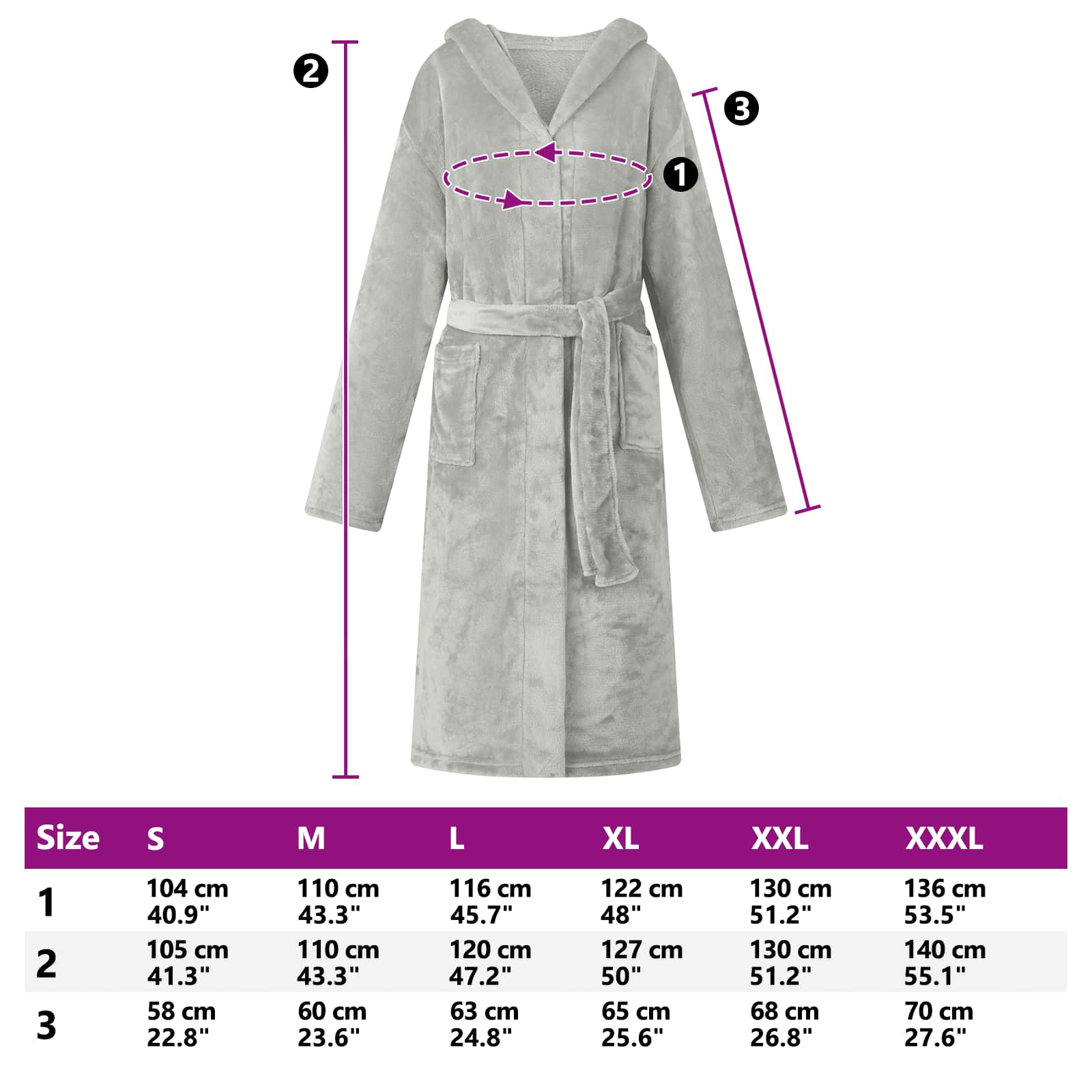 Bademantel Hoodie Grau M Flanell