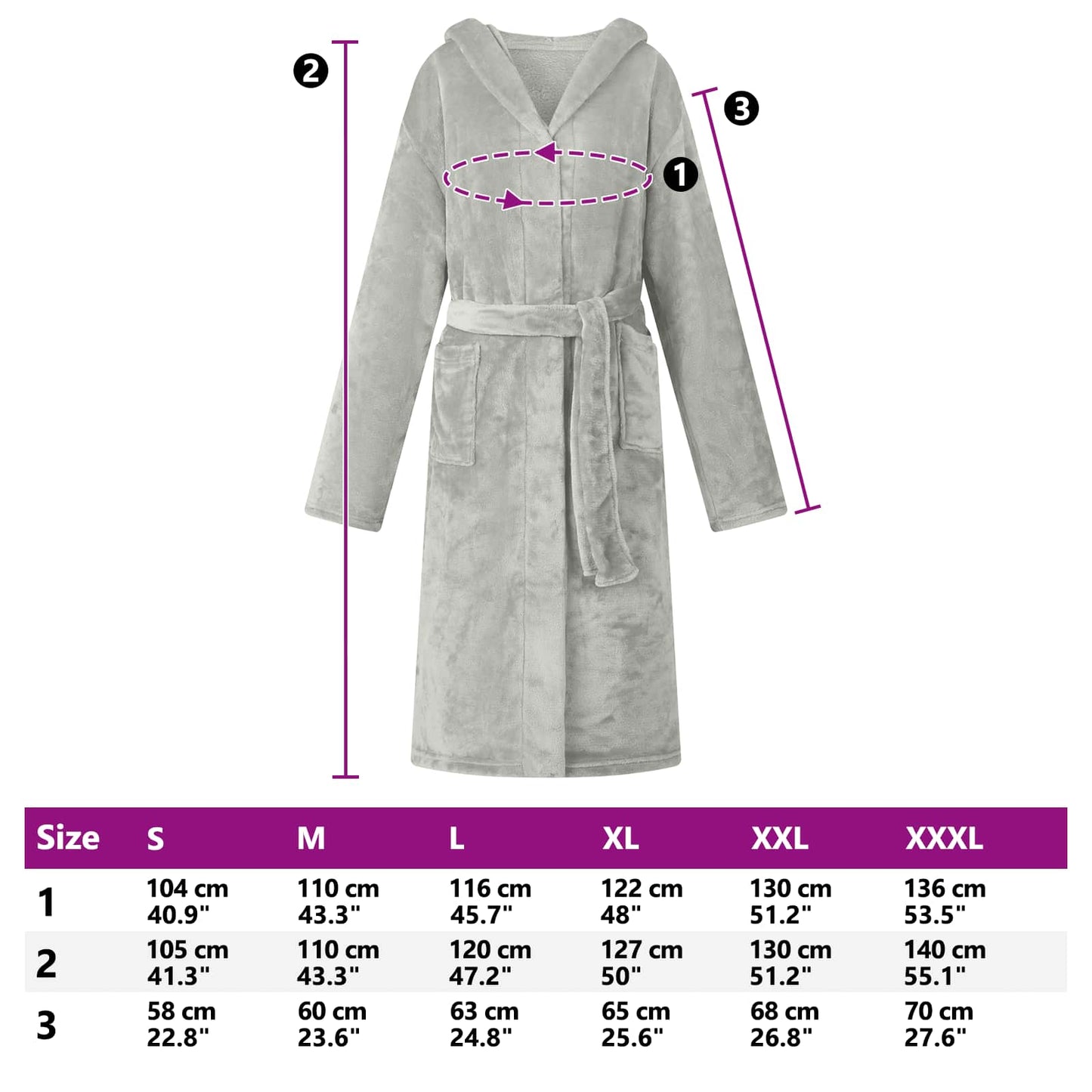 Bademantel Hoodie Grau L Flanell