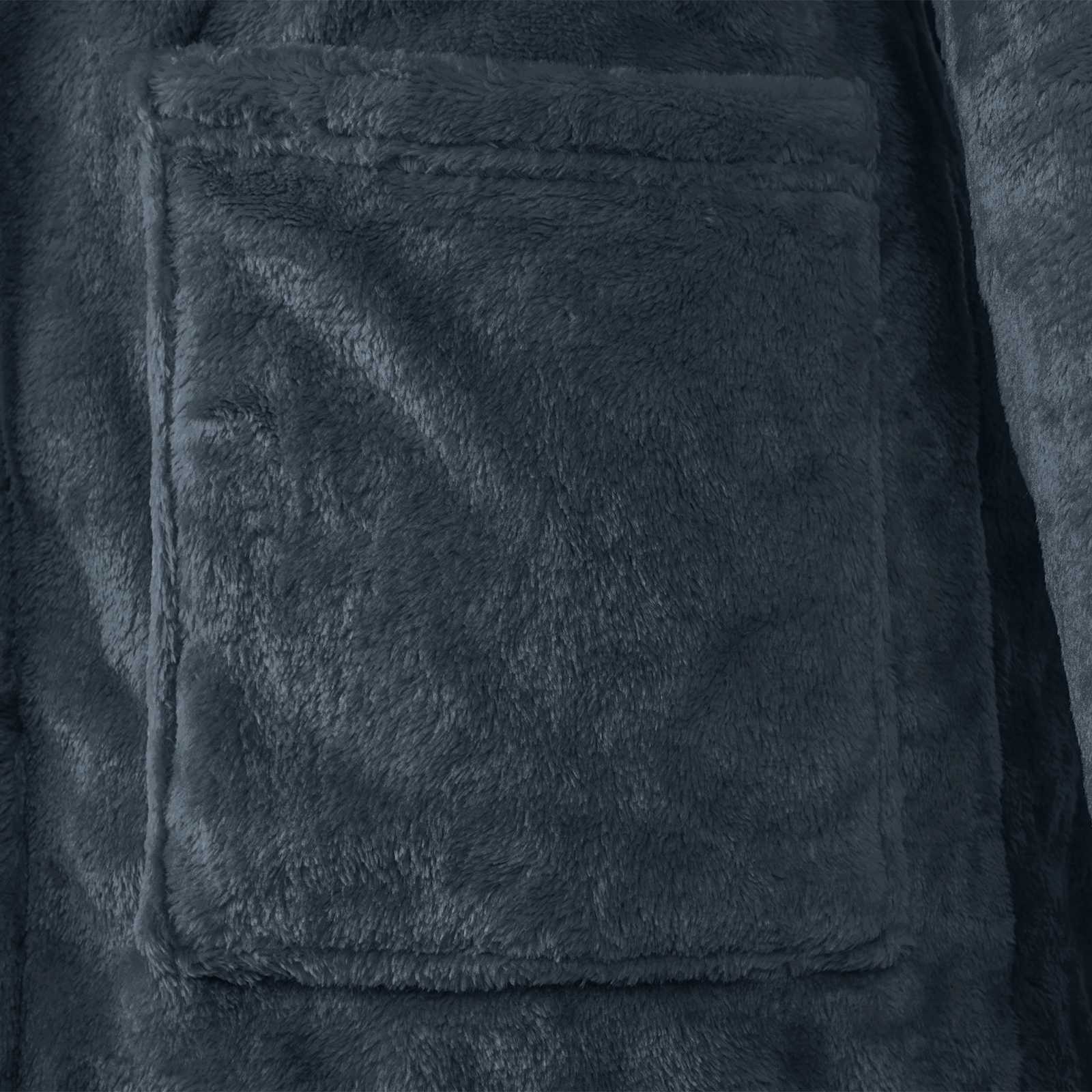Bademantel Hoodie Marineblau M Flanell