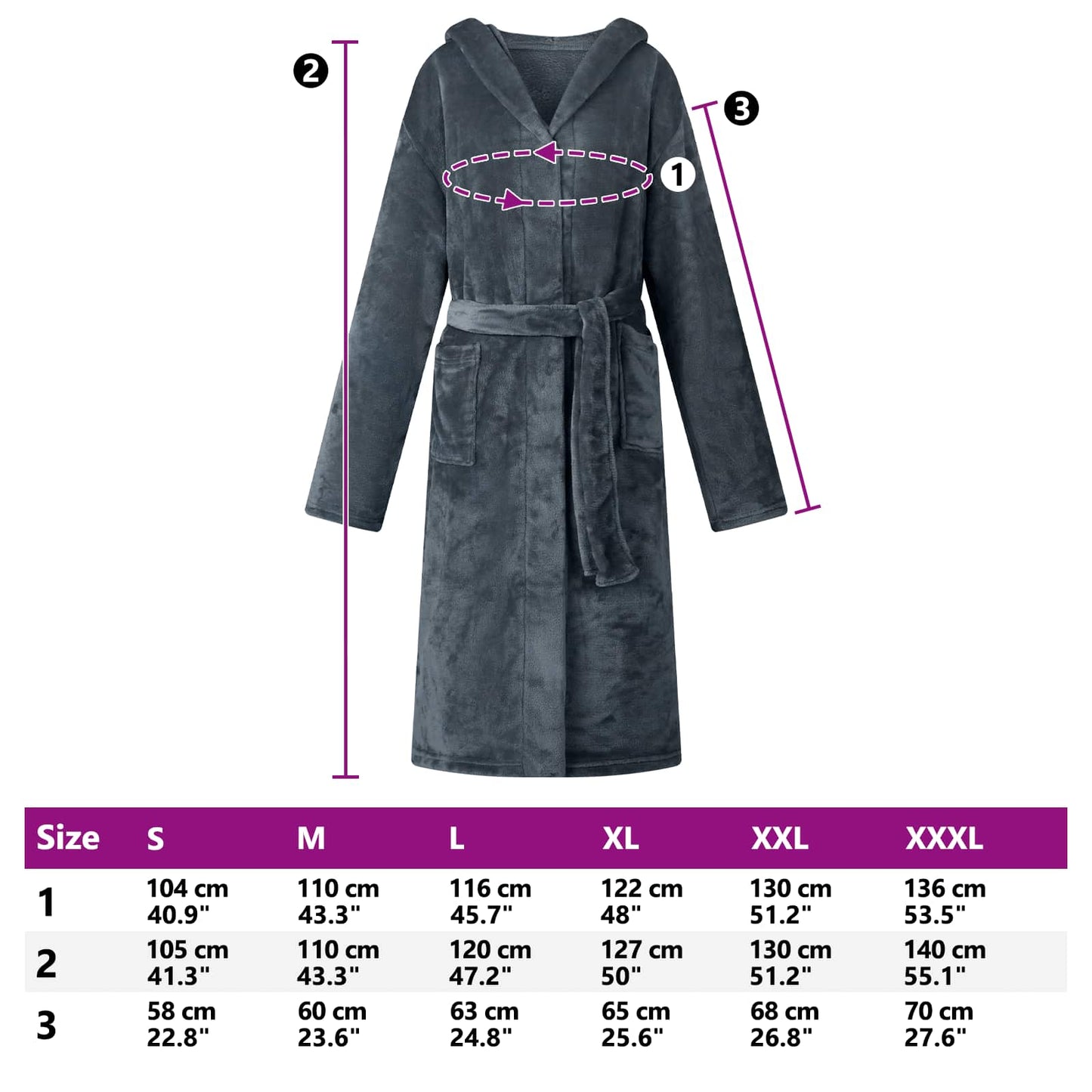 Bademantel Hoodie Marineblau M Flanell