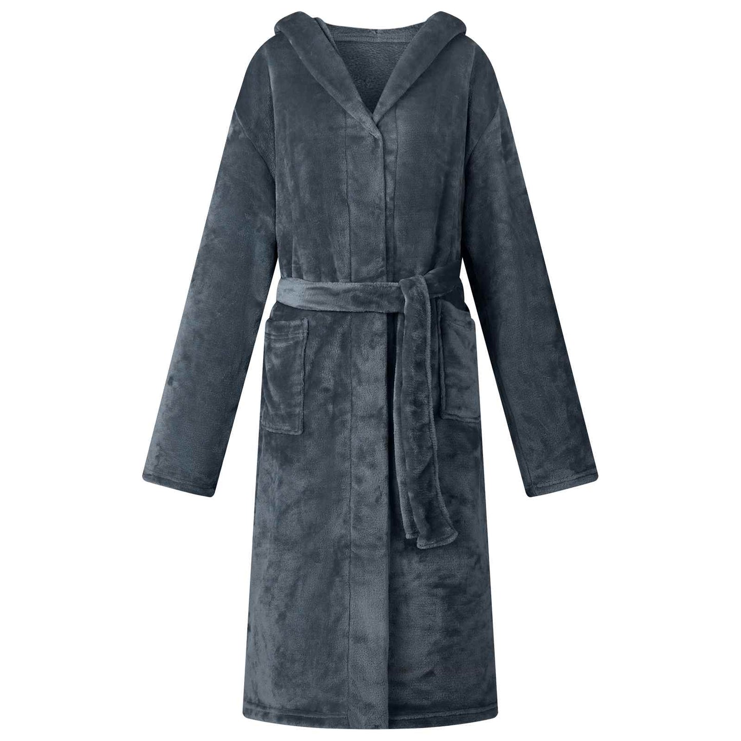 Bademantel Hoodie Marineblau L Flanell