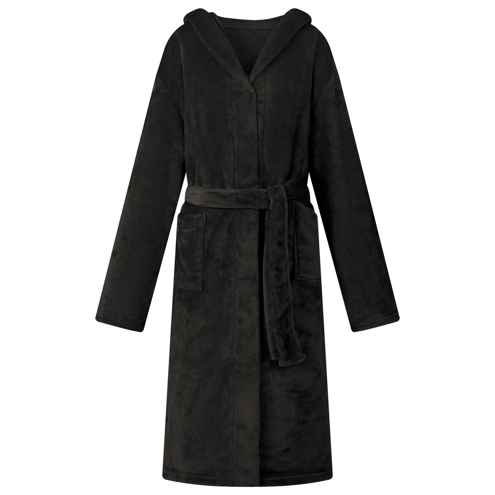 Bademantel Hoodie Schwarz S Flanell