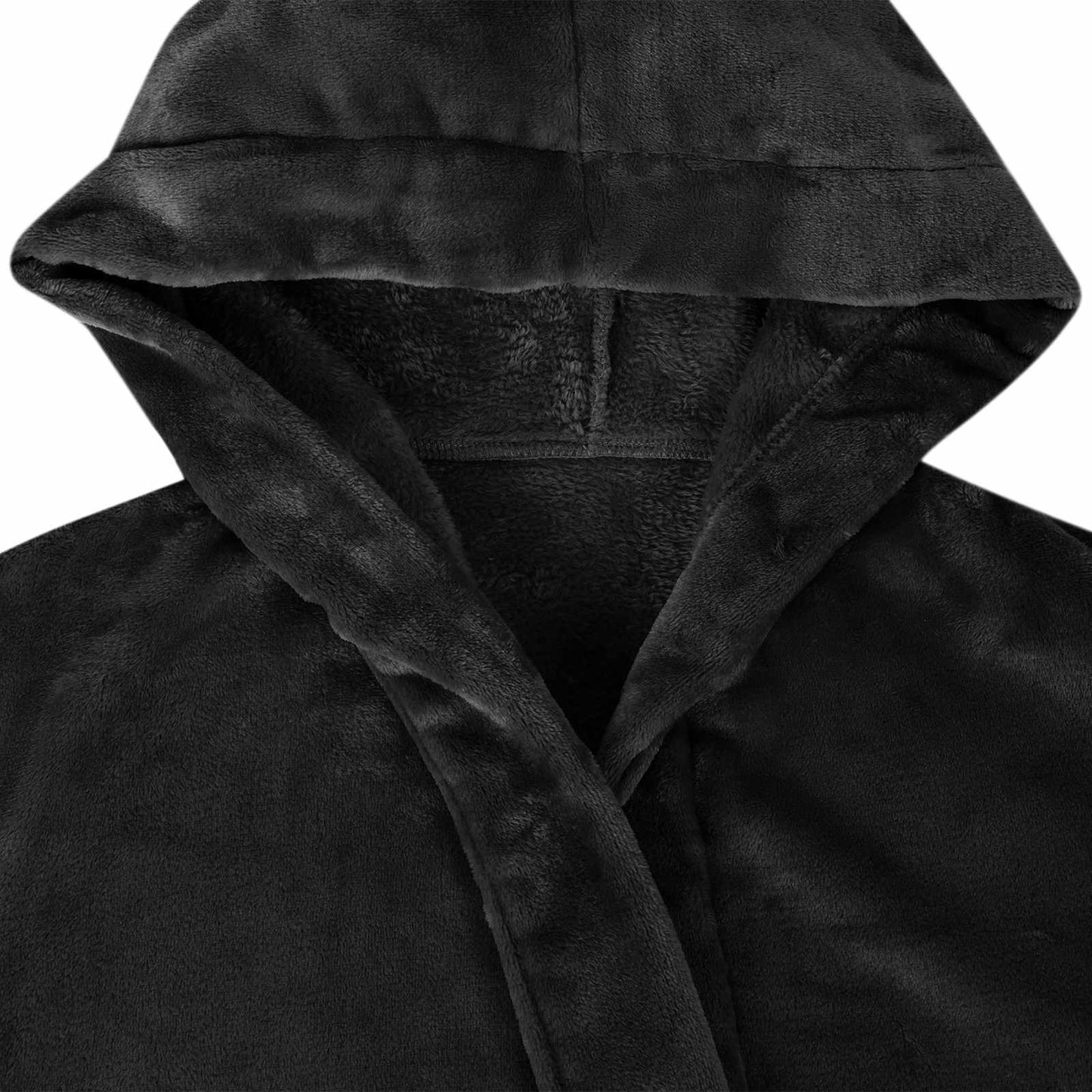 Bademantel Hoodie Schwarz L Flanell
