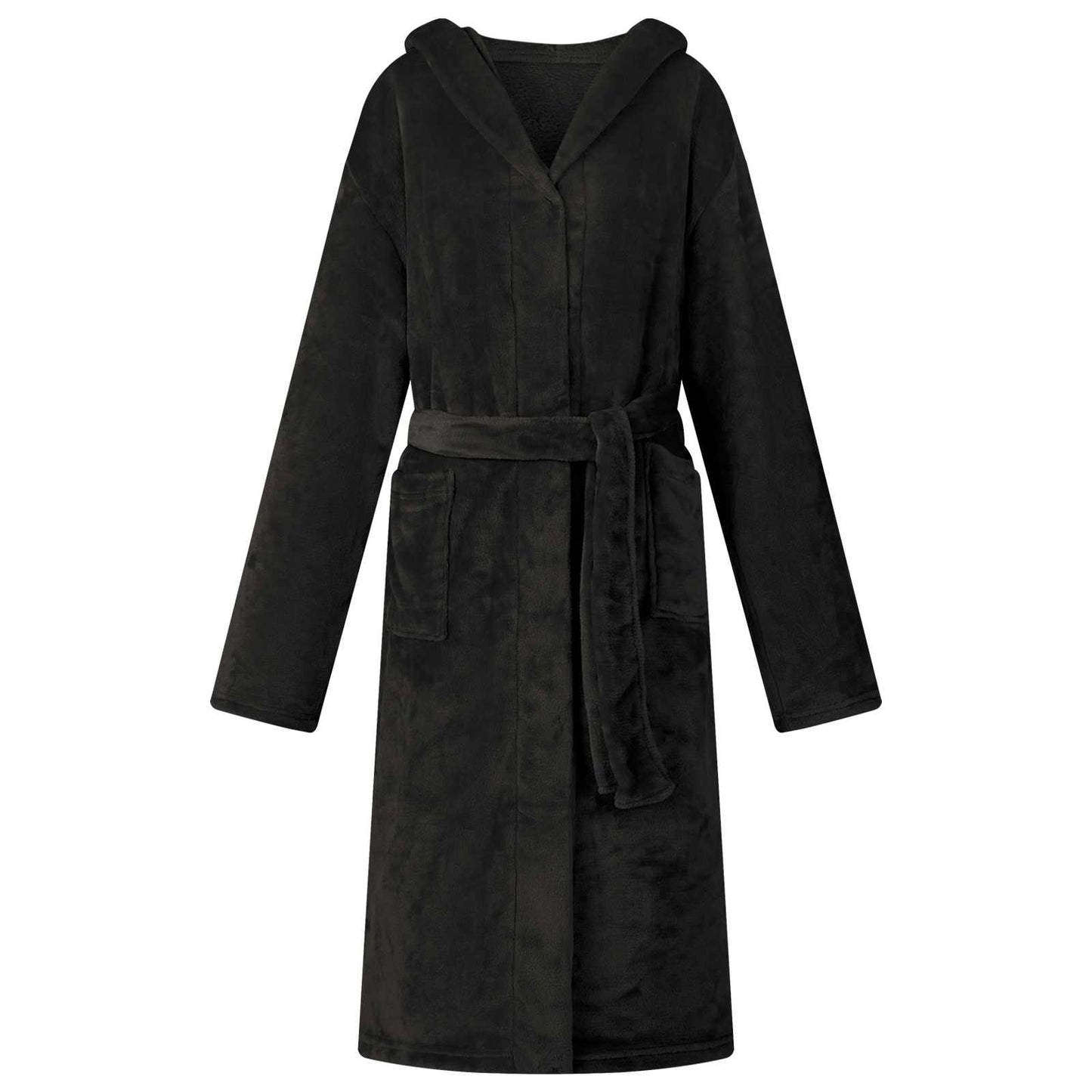 Bademantel Hoodie Schwarz L Flanell