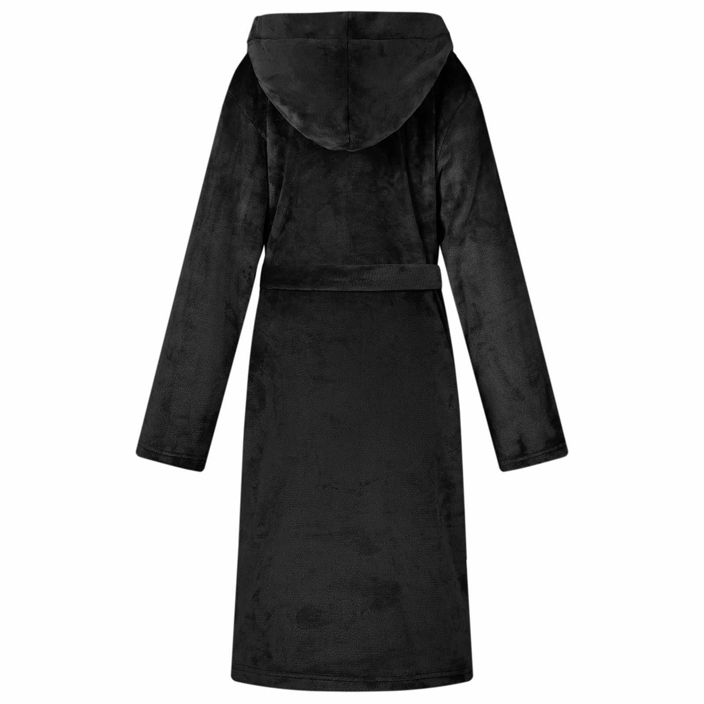 Bademantel Hoodie Schwarz L Flanell