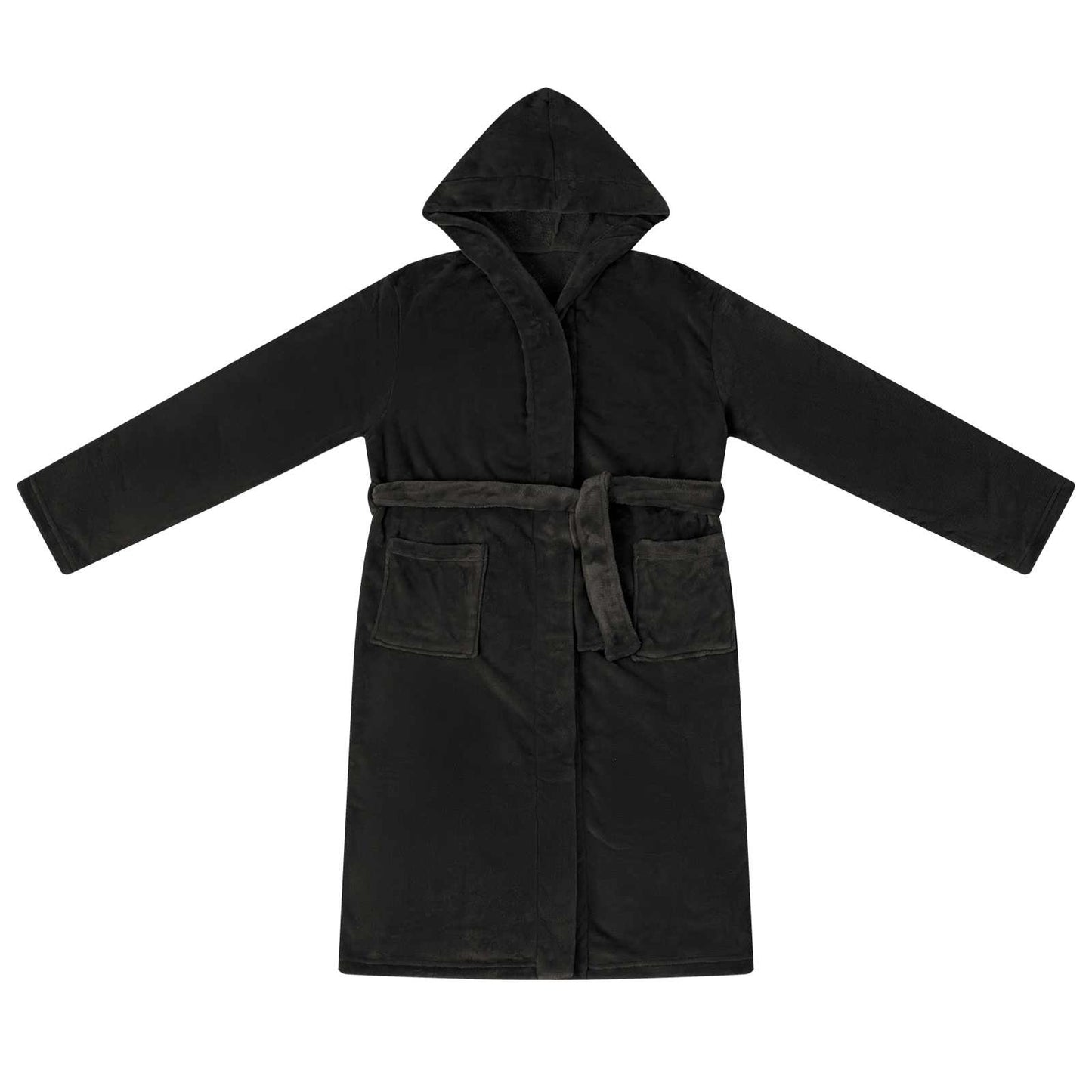 Bademantel Hoodie Schwarz XL Flanell