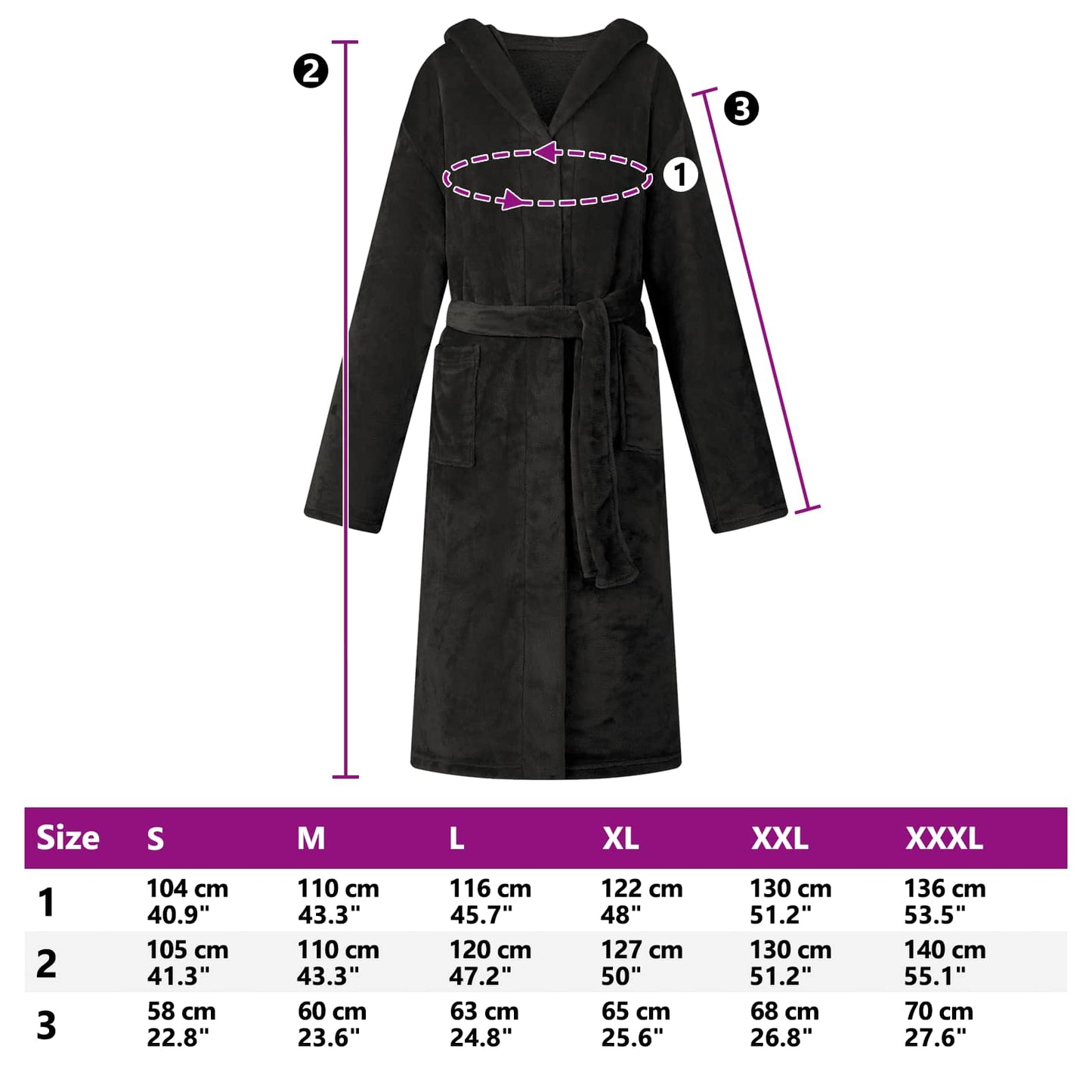 Bademantel Hoodie Schwarz XL Flanell