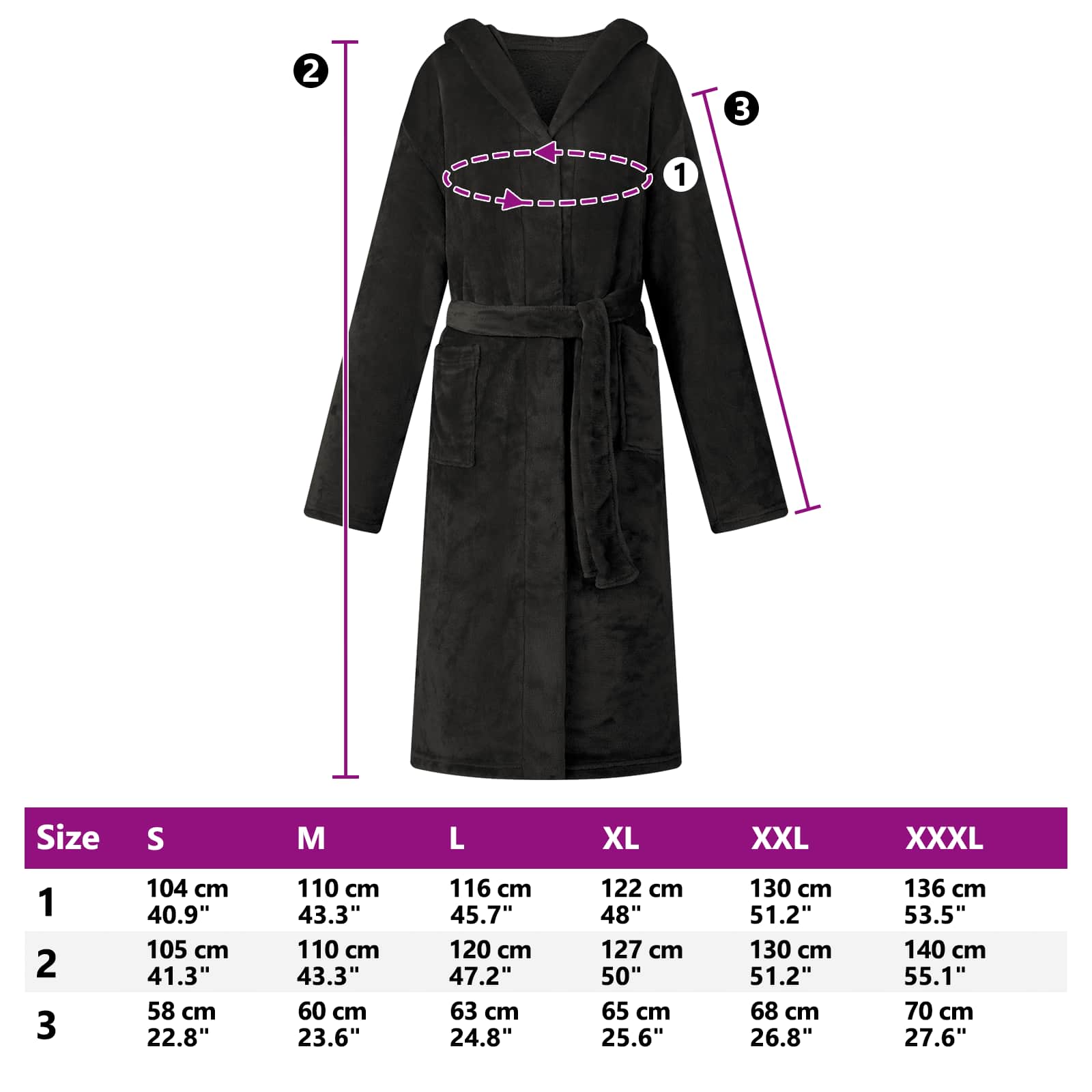 Bademantel Hoodie Schwarz XXXL Flanell